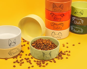 Comedero de cerámica con orejas de perro personalizado, regalo para nuevos dueños, cuencos de cerámica personalizados, bebederos, comederos, regalos personalizados para mascotas