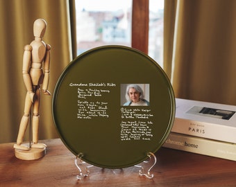 Handwritten Recipe Ceramic Serving Platter, Custom Photo Recipe Plate, Mothers Day Gift, Personalized Decorative Plate, Recipe Keepsake