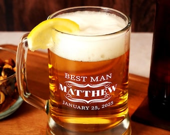 Personalized Beer Glass for Men, Custom Name Beer Mug, Best Man Proposal, Groomsmen Wedding Gift, Beer Stein, Favor for Guests, Gift for Him