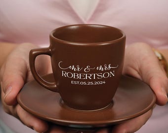 Wedding Gift Custom Ceramic Espresso Mugs, Housewarming Gift, Personalized Coffee Mugs for Couples, New Home Gift, Monogrammed Couples Gifts