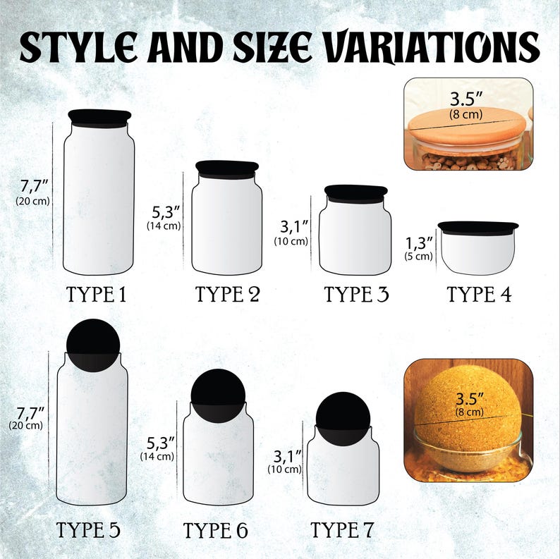 a diagram of different sizes and sizes of jars
