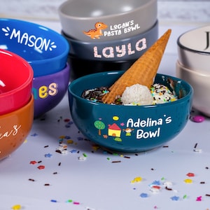 Personalized Ceramic Ice Cream Bowl, Custom Name Cereal Bowl, Kids Christmas Gift, Birthday Gifts, Baby Feeding Bowl, Ceramic Bowls for Kids