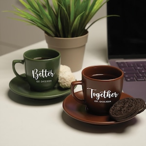 Canecas de café expresso personalizadas, presente para casal, xícara de café de cerâmica feita à mão, presente de dia dos namorados, presente de aniversário personalizado, canecas para recém-casados