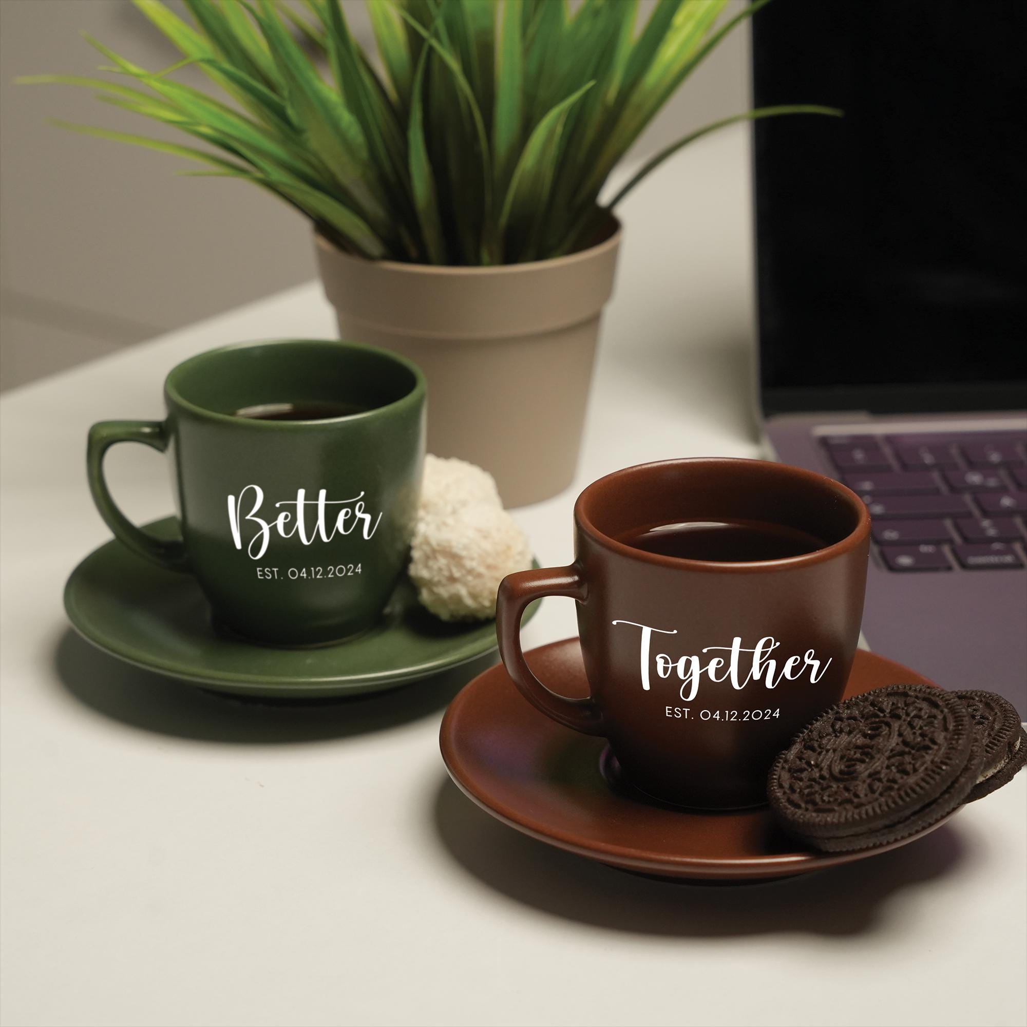 Personalized Espresso Mugs Gift for Couple, Handmade Ceramic Coffee Cup, Valentines Day Gift, Custom Anniversary Gift, Just Married Mugs