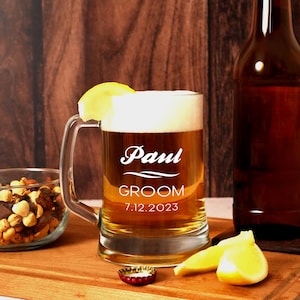Custom Groomsmen Gift Beer Mug, Personalized Best Man Gift, Bachelor Party Drinking Glass, Father of the Groom, Beer Glasses, Wedding Gifts