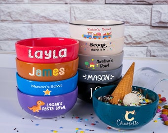 Ciotola per gelato personalizzata con nome per bambini, ciotola per gelato in ceramica, regali di compleanno per bambini, ciotola per gelato personalizzata, festa del gelato per bambini