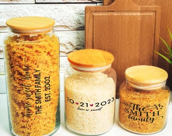 Personalisiertes Glaspantryglas mit Holzdeckel, benutzerdefinierter Küchenkanister