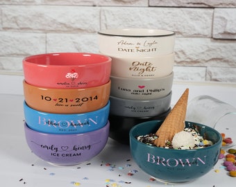 Personalized Couple Ceramic Ice Cream Bowl, Custom Anniversary Gift, Movie Night Snack Bowl, Modern Ceramic Small Bowls, Gift for Couples