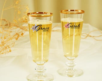 Personalized Bridesmaid Champagne Flutes, Wedding Party Favors