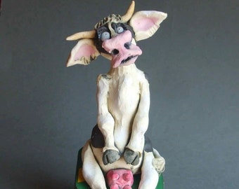 Cow On Antique Tin Mixed Media Sculpture - Udder Aid