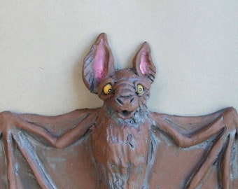 Brown Bat Ceramic Animal Sculpture Wall Hanging