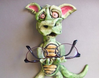 Scultura da parete in ceramica a forma di drago con supporto