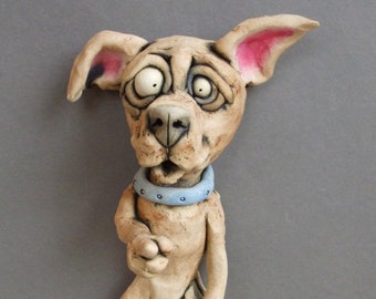 Pointer Dog Whimsical Ceramic Wall Hanging Sculpture