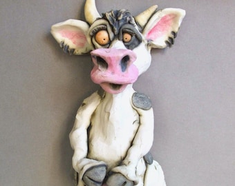 Holstein Cow Ceramic Wall Sculpture