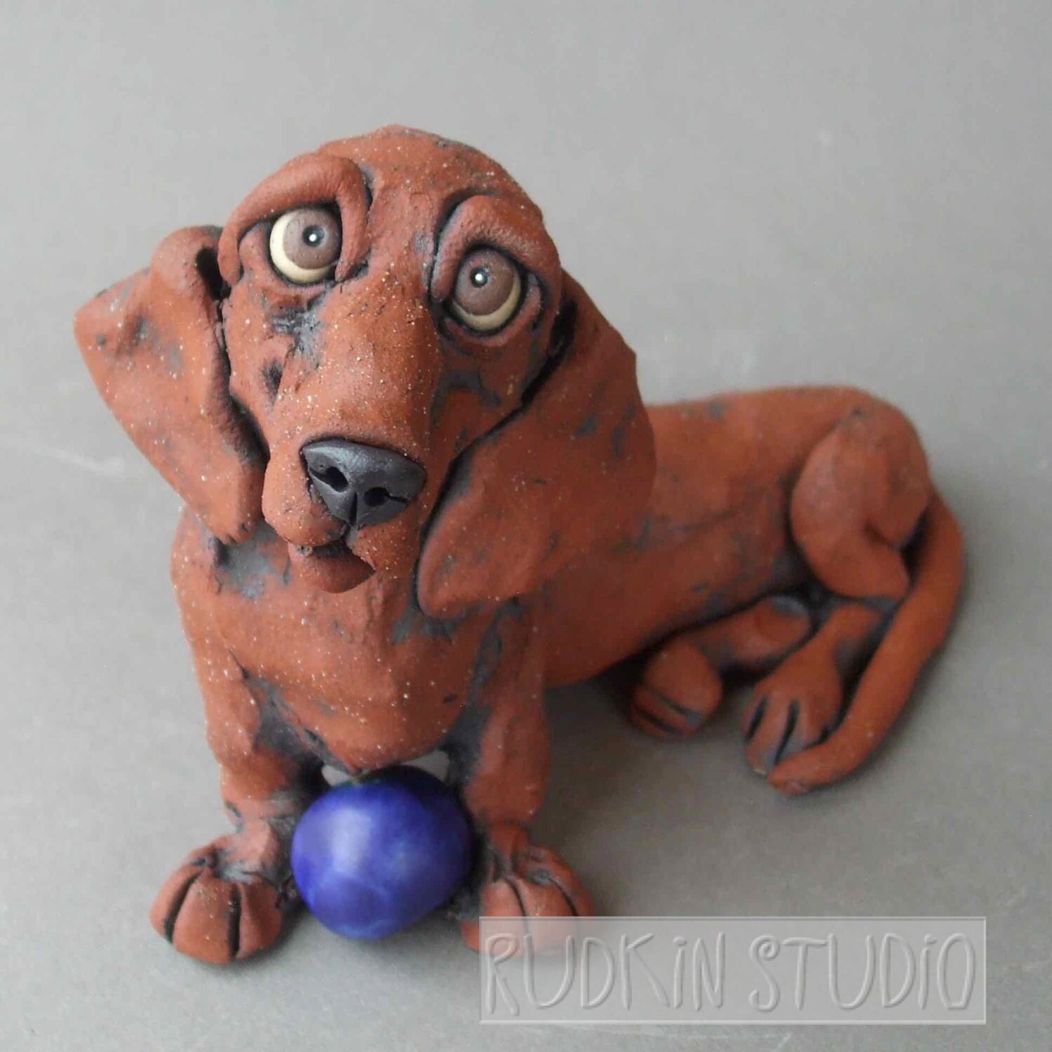Dachshund Ceramic Dog Sculpture with Ball Etsy