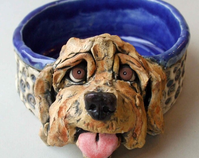 Labradoodle or Goldendoodle Dog Bowl Ceramic Sculpture Etsy