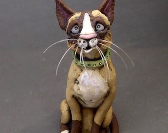 Siamese Snowshoe Cat Ceramic Sculpture