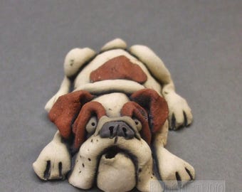 Red and White Bulldog Ceramic Dog Sculpture