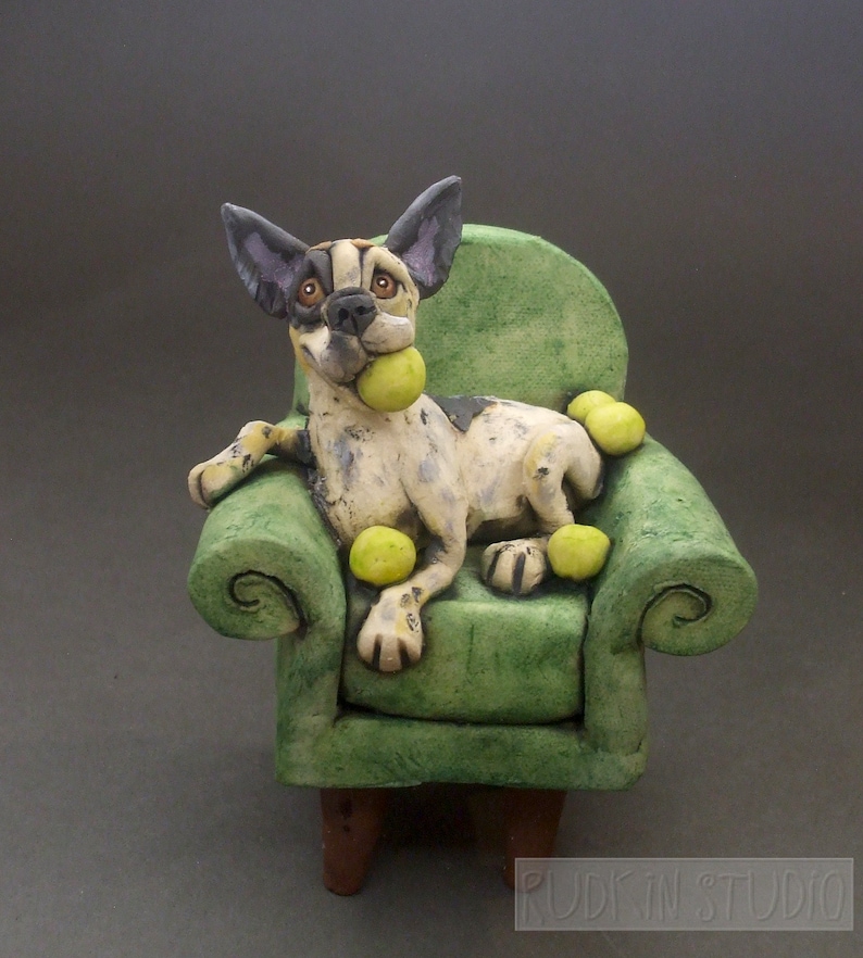 Cattle Dog Ball Lover on Chair Sculpture image 1
