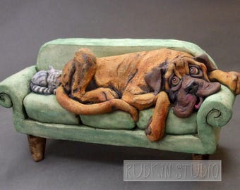 Mastiff and Cat Friend on Couch