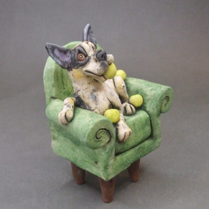 Cattle Dog Ball Lover on Chair Sculpture image 3