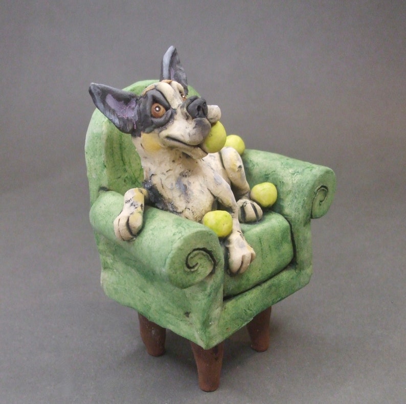 Cattle Dog Ball Lover on Chair Sculpture image 3