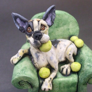 Cattle Dog Ball Lover on Chair Sculpture image 2