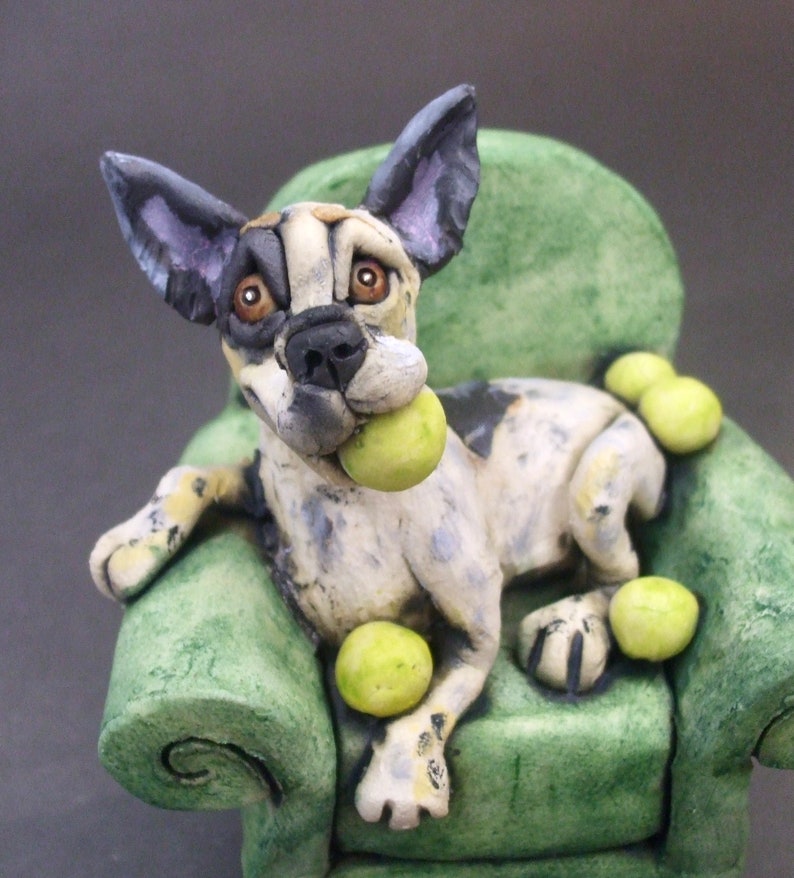 Cattle Dog Ball Lover on Chair Sculpture image 2