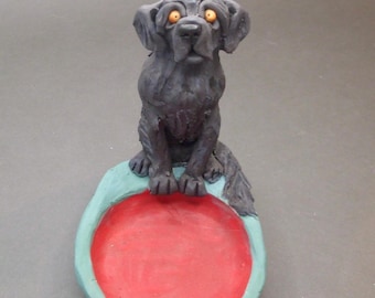 Newfoundland Dog Dish Ceramic Sculpture