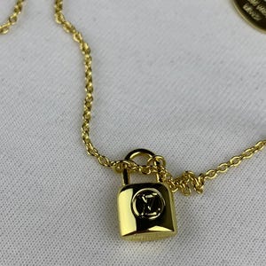 Louis Vuitton Gold Rope Chain LV Monogram Lock Pendant Necklace