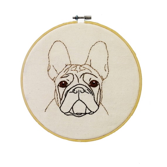 フレンチブルドッグの刺繍パターン：初心者向け簡単犬の肖像画（PDF