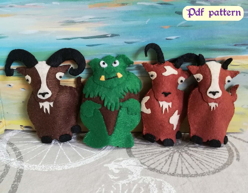 Three Billy Goats Gruff Felt Finger Puppet PDF Pattern and Step by Step