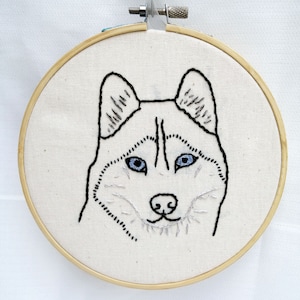 HUSKY - Dog Hand Embroidery PDF Pattern, Easy Beginner hoop embroidery pattern, with instructions