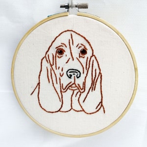 BASSET - Dog Hand Embroidery PDF Pattern, Easy Beginner hoop embroidery pattern, with instructions.