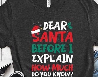 Dear Santa Funny Christmas Shirt, Ugly Sweater, Men Women Kids Gift, Unisex Tee, Dear Santa Before I Explain How Much Do You Know