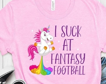 I Suck at Fantasy Football T-Shirt, Rainbow Unicorn Loser Gift
