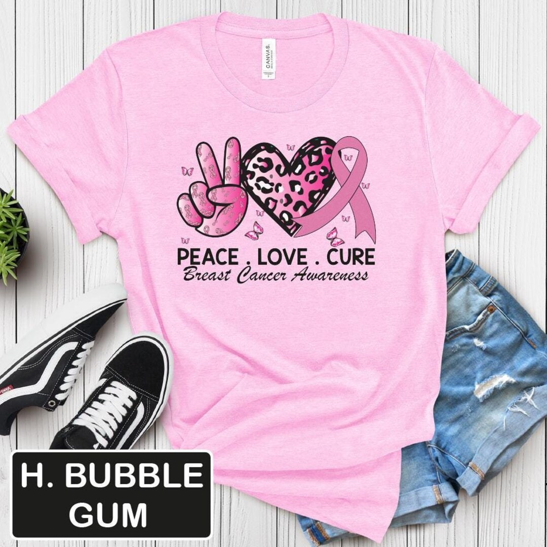 Peace Love Cure Breast Cancer Awareness T-shirt, Pink Ribbon Tee - Etsy