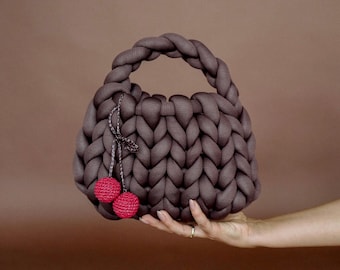 Chunky Knit Mini Bag: Chocolate Korean Yarn Accessory