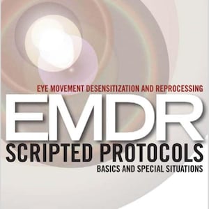 May include: Book cover with the title "EMDR Scripted Protocols" in large white letters. The subtitle reads "Basics and Special Situations." The top of the cover has the text "Eye Movement Desensitization and Reprocessing" in red.