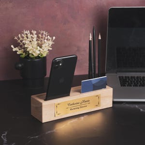 Elegant Wooden Pen & Phone Holder, Phone Stand, Pencil Holder, Business Card Holder, Boss Gift, Birthday Gift