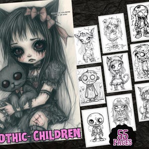 Libro da colorare horror gotico: arte macabra per bambini (PDF stampabile)