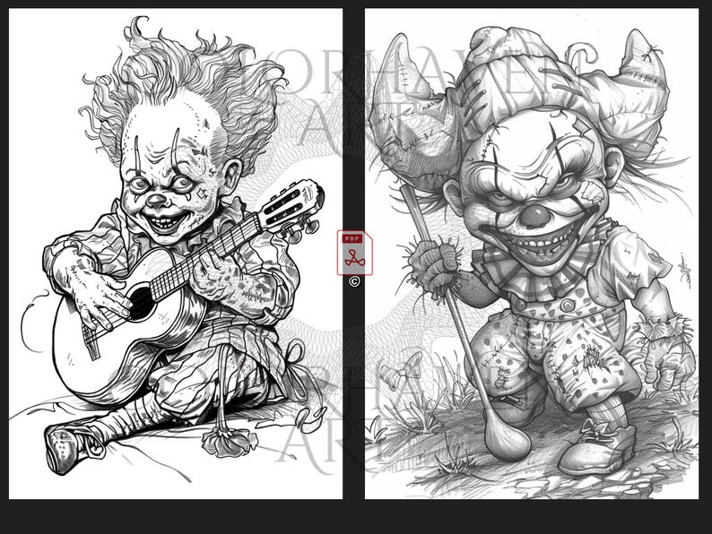 Clowns Horror Coloring Book: 50 Scary Printable Pages (PDF) image 10