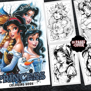 Princess Coloring Book: 55 Fantasy Cartoon Designs (PDF Pattern)