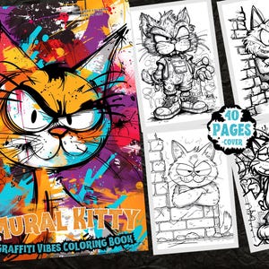 Mural  Graffiti Style  Coloring Book Colorful Designs, Printable Coloring Pages, Fantasy Cartoon Coloring Book for Adults and Kids
