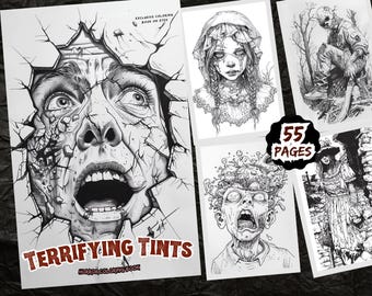 Terrifying Tints Horror Coloring Book: 75 Macabre Illustrations (Printable PDF)