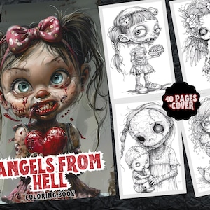 Libro para colorear de terror "Ángeles del Infierno": 40 dibujos macabros (patrón PDF)