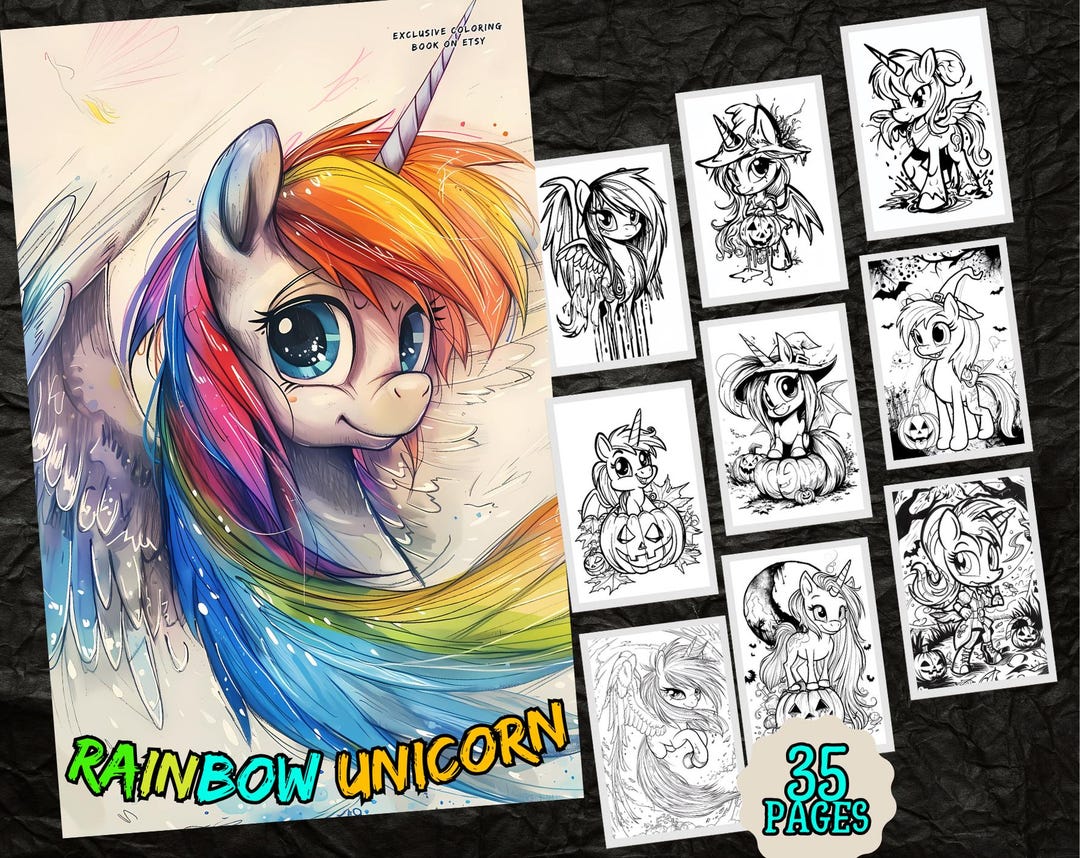 Rainbow Unicorn 35 Coloring Pages /A4 Format for Children's Creativity ...