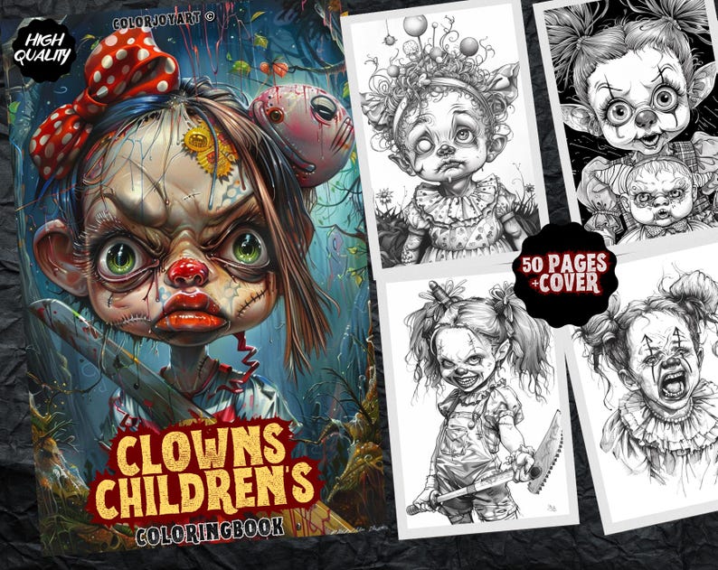 Clowns Horror Coloring Book: 50 Scary Printable Pages (PDF) image 1