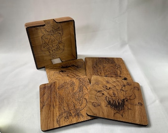 Unique Wooden Coasters for Gamers - Dungeons and Dragons Theme