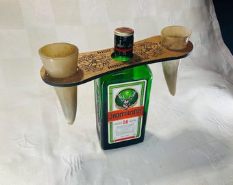 Viking Horn Shot Glass Set: Oak Holder, Beer Lover Gift